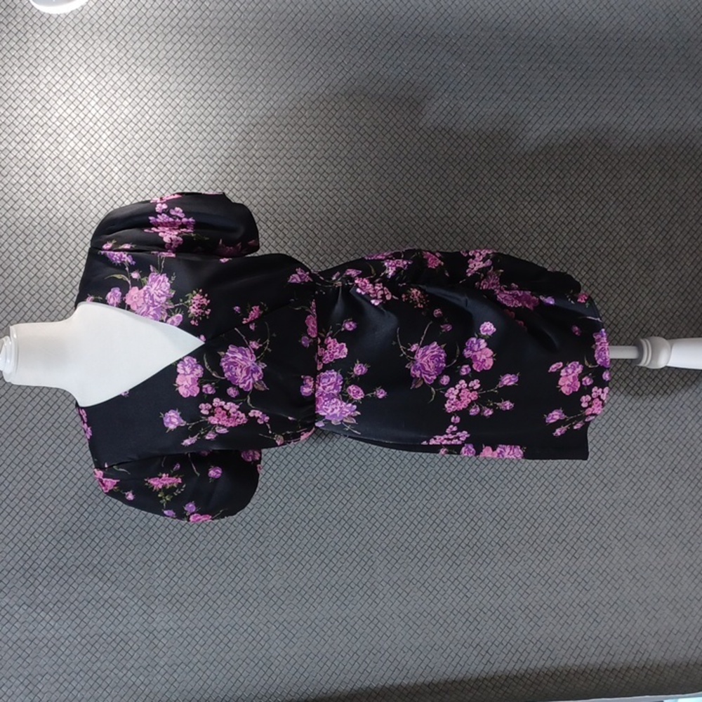 LEYDEN Size Small Purple Black Floral Ruched Dress
